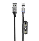 Дата-кабель USB-MicroUSB/typeC/8-pin 1.2м. OLMIO MagCable 3А магнитн. штекер текстильная опл. черн