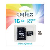 Карта памяти micro SD 16Gb Perfeo (Class 10) economy series с адаптером