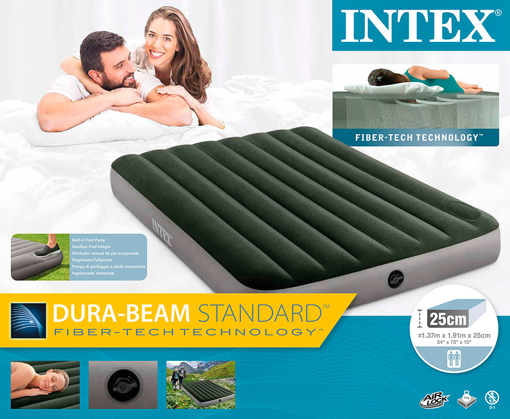 Кровать надувная downy bed fiber tech встроенный ножной насос 137x191x25см пвх intex 64762 3